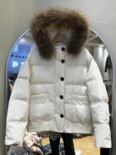 2023冬季韩貉子(韩貉子)毛领羽绒服女时尚加厚短版款小个子白鸭绒(白鸭绒)外套