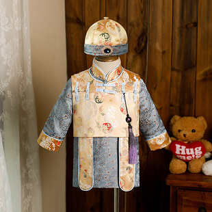 男童唐装套装冬中式男孩衣服，周岁男宝宝，礼服中国风儿童抓周汉服秋