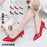 GG。香港3233小码女鞋红色高跟鞋细跟真皮结婚婚鞋头层牛皮女士皮