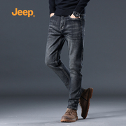 jeep吉普牛仔裤男2024修身黑色，男生裤子美式高街直筒男士长裤