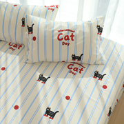 时髦小猫清新卡通可爱夏季学生宿舍单人床单单件，纯棉100全棉双人