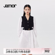 jamor黑白撞色拼接连衣裙女春季气质通勤气质连衣裙加末