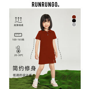 runrungo女童polo连衣裙24夏季连衣裙，翻领棉短袖polo裙亲子裙