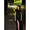 gabby禁欲系不规则设计短袖，款连衣裙开衩显瘦黑色长裙a2441