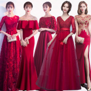 年会主持人宴会晚礼服红色出租赁派对修身显瘦大气连衣裙北京