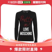 香港直发moschino莫斯奇诺女士黑色圆领套头长袖印花T恤衫