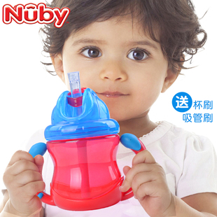 nuby婴儿两用鸭嘴学饮杯儿童，吸管杯宝宝重力球喝水杯子防漏带握把