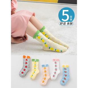 儿童袜子春秋薄款中筒袜夏季洋气可爱女童，立体水果中大童堆堆袜