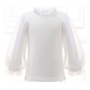 儿童白色打底衫秋冬女童时尚网纱泡泡袖上衣，宝宝洋气长袖t恤