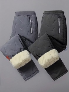 加绒加厚羊羔绒裤子男士冬季防风，保暖外穿雪地，裤休闲大码羽绒棉裤