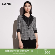 LANDI小香风格子七分袖小西服外套女夏季西装上衣