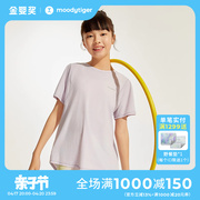 moodytiger女童短袖T恤24夏季吸汗圆领纯色宽松运动上衣薄款