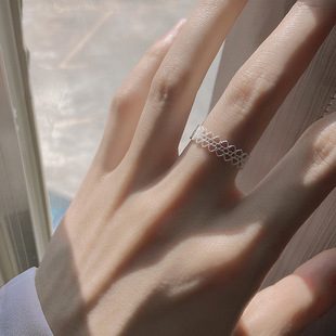 s925纯银蕾丝爱心戒指，女设计感简约时尚个性尾戒开口可调节食指环