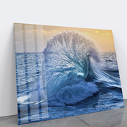 简约现代轻奢高清风景海浪无框钢化玻璃装饰画家装客厅挂墙背景画