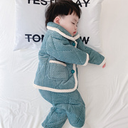 宝宝睡衣冬季三层夹棉加绒加厚款男童睡袄儿童法兰绒珊瑚绒居家服