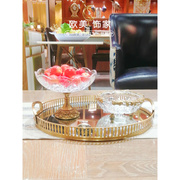欧式果盘水晶玻璃配铜家居客厅，果盘烟碟摆件奢华别墅，软装饰品