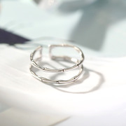 日韩925银双层竹节戒指 时尚个性冷淡风小众设计网红开口银戒指