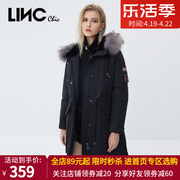 linc金羽杰2021冬季中长款反季连帽，毛领羽绒服外套女2044396y