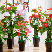 假树红掌仿真花客厅盆栽植物，仿真树落地绿植盆景塑料装饰大型假花