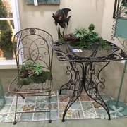 铁艺方形红铜桌椅 欧式复古做旧镂空折叠户外露天花园桌椅 代