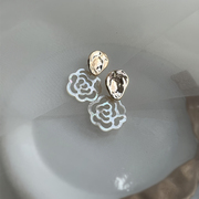 法式复古贝母玫瑰花朵，镂空925银耳钉天然贝壳，耳环轻奢气质耳夹