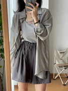 韩国灰色冰丝薄款防晒衬衫外套女春夏设计感雪纺衬衣开衫气质上衣