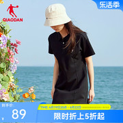 中国乔丹运动POLO连衣裙女2024夏季女士高腰显瘦潮流T恤裙子伞裙