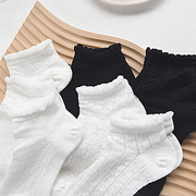 10双蕾丝花边袜子女纯棉，短袜白色透气可爱日系小熊jk黑色夏季薄款