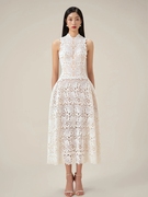 轻奢重工水溶蕾丝连衣裙越南设计师白色气质刺绣气质背心小礼服