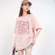 纯棉兔子图案t恤2024女短袖香芋紫色上衣夏季小众设计感体恤