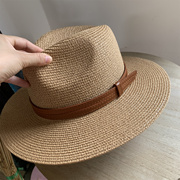 帽子男女同款草帽，爵士大檐帽夏天遮阳帽沙滩太阳，皮带情侣礼帽防晒