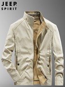 JEEP吉普两面穿外套男春秋款季休闲纯棉商务美式中年双面夹克
