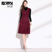 女士冬季裙子2024年v领无袖酒红色连衣裙，高端气质打底背心裙