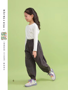 儿童铅笔灰束脚裤，女童运动裤男童长裤，2024春装裤子