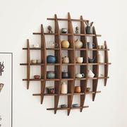 墙上置物架实木格子架茶壶，展示架搁板壁挂格，客厅小饰品创意置物架