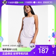 香港直邮潮奢asos女士，slip设计方形，领迷你淡紫色背心裙