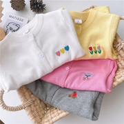 韩版女童卡通绣花开衫薄款宝宝针织外套婴儿毛衣小童上衣洋气外搭