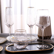 金边钻石形红酒杯香槟杯无铅水晶玻璃水杯欧式复古高脚杯葡萄酒杯