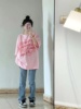vintage欧美风复古大码粉色短袖，t恤女夏宽松(夏宽松)美式潮牌胖mm半袖上衣