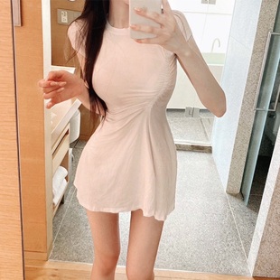 韩国东大门夏季女人味显胸压褶性感显身材修身连衣裙短裙女潮