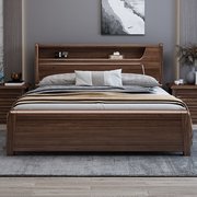 宜家胡桃木实木床1.8米主卧现代简约2米x2.2米双人床中式高箱储物