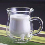 透明玻璃创意玻璃水杯 个性办公室牛奶双层玻璃杯可爱奶牛杯子