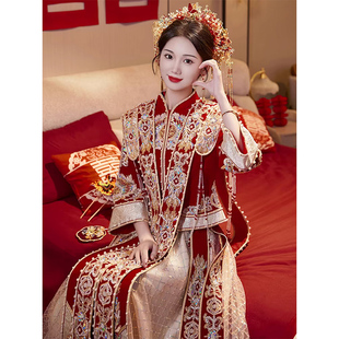 丝绒秀禾服新娘2024中式婚服结婚礼服小个子，大码秀和服敬酒服