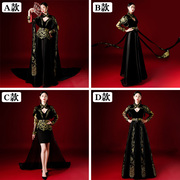 中国风丝绒刺绣礼服黑色，古典大气t台走秀演出服模特气质高贵霸气