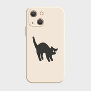 Black Cat手机壳适用苹果13Promax液态硅胶12简约11个性xr猫咪15小众设计14