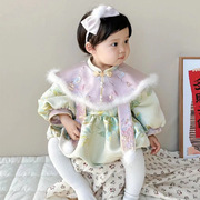 中国风宝宝周岁礼服儿童生日公主裙女童红色改良旗袍裙冬款包屁服