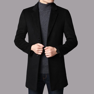 中年男士双面羊绒大衣，中长款秋冬季加厚爸爸毛呢，外套呢子羊毛风衣
