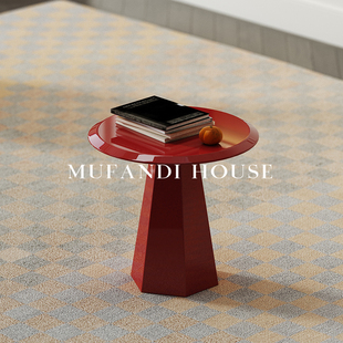 慕梵迪现代简约客厅边几红色极简烤漆小圆桌北欧网红实木沙发角几