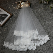 新娘头纱1.5米蕾丝亮片韩式结婚纱配件3米超长拖尾乳白色简约