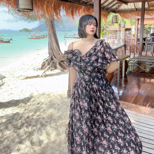 大码沙滩裙海边度假波西米亚长裙 胖MM连衣裙拍照旅游穿搭超仙女